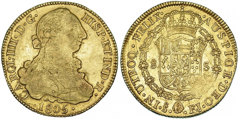 8 escudos. 1805. Santigao. FJ. VI-1431. Vano en rev. MBC-/MBC.