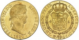 4 escudos. 1820. Madrid. GJ. VI-1425. Golpecito en gráfila. B.O. EBC+/SC.