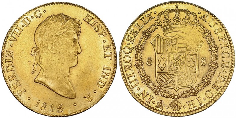 8 escudos. 1815. México. HJ. VI-1488. Acuñación algo floja. R.B.O. EBC-.
