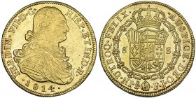 8 escudos. 1814. Santiago. FJ. VI-1540. Finas rayitas en anv. EBC-/EBC.