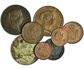 Lote 8 cobres Segovia diferentes 1850-1866: 1/2 décima de real 1853, décima de real (3: 1850, 1853 (2 con variantes de acueducto), 25 cts. de real (3:...