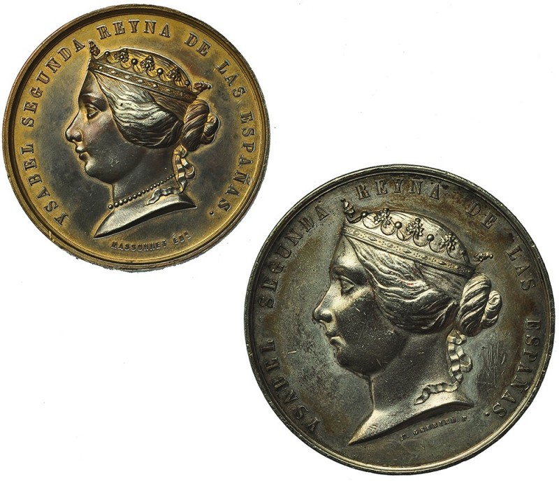 Lote 2 medallas Campaña de África, 1859 y 1860. Metal blanco 58 mm y metal blanc...