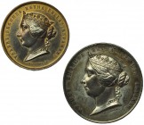 Lote 2 medallas Campaña de África, 1859 y 1860. Metal blanco 58 mm y metal blanco dorada 50 mm. Grabador A. Gerbier. MPN 705 vte. y MPN-No. EBC-.