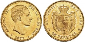 25 pesetas. 1877 *18-77. Madrid. DEM. VII-104. EBC.