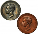 Lote 2 medallas de Proclamación 1902. AE 60 mm y 60 mm plateado de época. Grabador: Maura. MPN-118 vte. EBC-/EBC.
