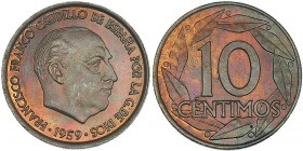 10 céntimos. 1959. Madrid. Prueba en cobre. SC. Muy rara.