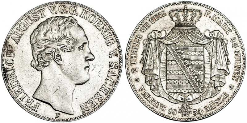 ESTADOS ALEMANES. Sajonia. 2 táleros. 1854.F. KM-1149. Pequeñas marcas. MBC+/EBC...