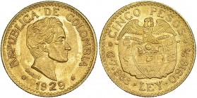 COLOMBIA. 5 pesos. 1925. Medellín. Ley. MFDFLLIN. KM-204. SC.