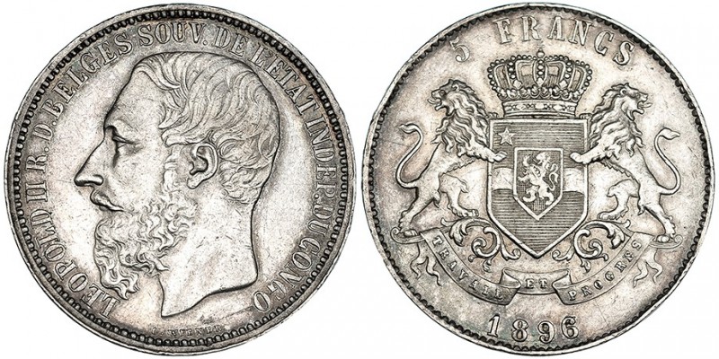 CONGO BELGA. 5 francos. 1896/4. KM-8.1. MBC+.