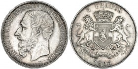 CONGO BELGA. 5 francos. 1896/4. KM-8.1. MBC+.
