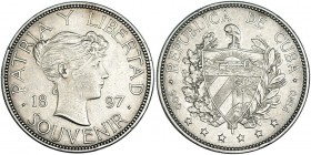 CUBA. Peso. 1897. Souvenir. KM-M2. Dos golpecitos en canto.MBC+/EBC-.