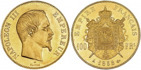 FRANCIA. 100 francos. 1858 A. KM-786.1. Rayitas en anv. EBC+.