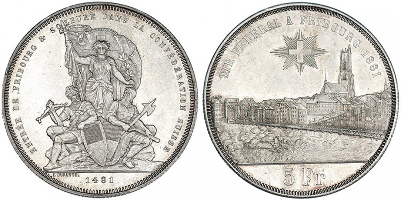 SUIZA. 5 francos. 1881. Tiro. Friburgo. KM-S15. EBC.