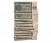 BANCO DE ESPAÑA. Lote 24 billetes 100 pesetas 11-1936. Varias series. Bordes muy dañados. Calidad media BC.
