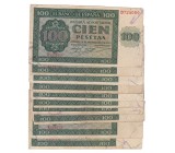 BANCO DE ESPAÑA. Lote 10 billetes de 100 pesets 11-1936. Varias series. Bordes dañados. Calidad media. MBC.