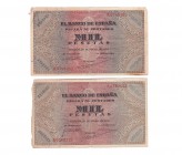 BANCO DE ESPAÑA. Lote 2 billetes de 1000 pesetas 5-1938. Bordes dañados. Sin manipular. MBC y MBC+.