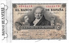 BANCO DE ESPAÑA. 25 pesetas 6-1889. Sin serie. ED-B81. Muy buena restauración. MBC+. Muy escaso.