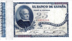 BANCO DE ESPAÑA. 25 pesetas 7-1893. Sin serie. ED-B84. Muy buena restauración. MBC+. Escaso.
