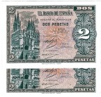 BANCO DE ESPAÑA. 2 pesetas 11-1937. Pareja correlatica. Serie A. ED-D27. SC. Muy rara en esta conservación.