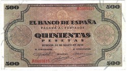 BANCO DE ESPAÑA. 500 pesetas 5-1938. Serie A. ED-D34. MBC+.