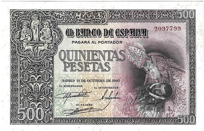 BANCO DE ESPAÑA. 500 pesetas 10-1940. Sin serie. ED-D45. EBC. Escaso en esta con...