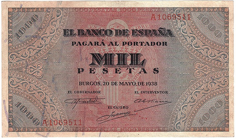 BANCO DE ESPAÑA. 1000 pesetas 5-1938. Serie A. ED-D35. EBC. Muy escasa.