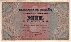 BANCO DE ESPAÑA. 1000 pesetas 5-1938. Serie A. ED-D35. EBC. Muy escasa.