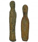 CULTURA IBÉRICA. Lote de dos exvotos. Siglo II a.C. Bronce. Alturas 6,5 cm y 6,0 cm