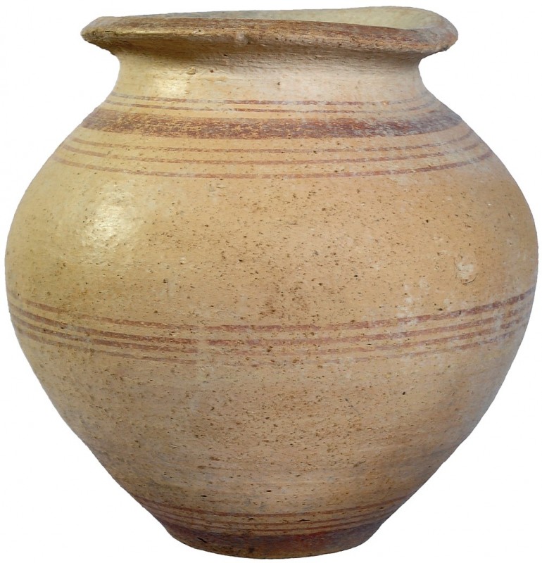 CULTURA IBÉRICA. Vasija. Siglo V-IV a.C. Cerámica funeraria policromada con band...