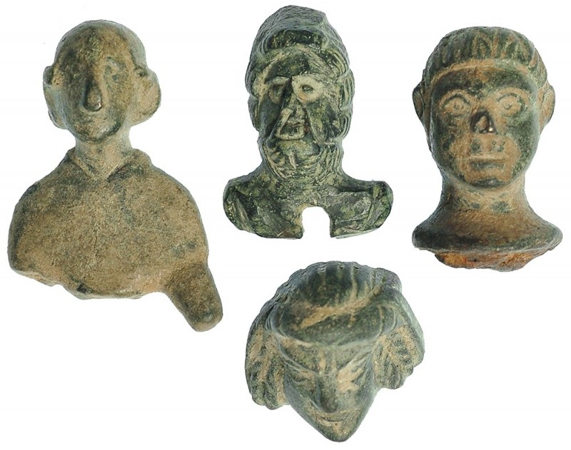 ROMA. Lote de un fragmento de exvoto ibérico y cabezas masculinas romanas (barba...