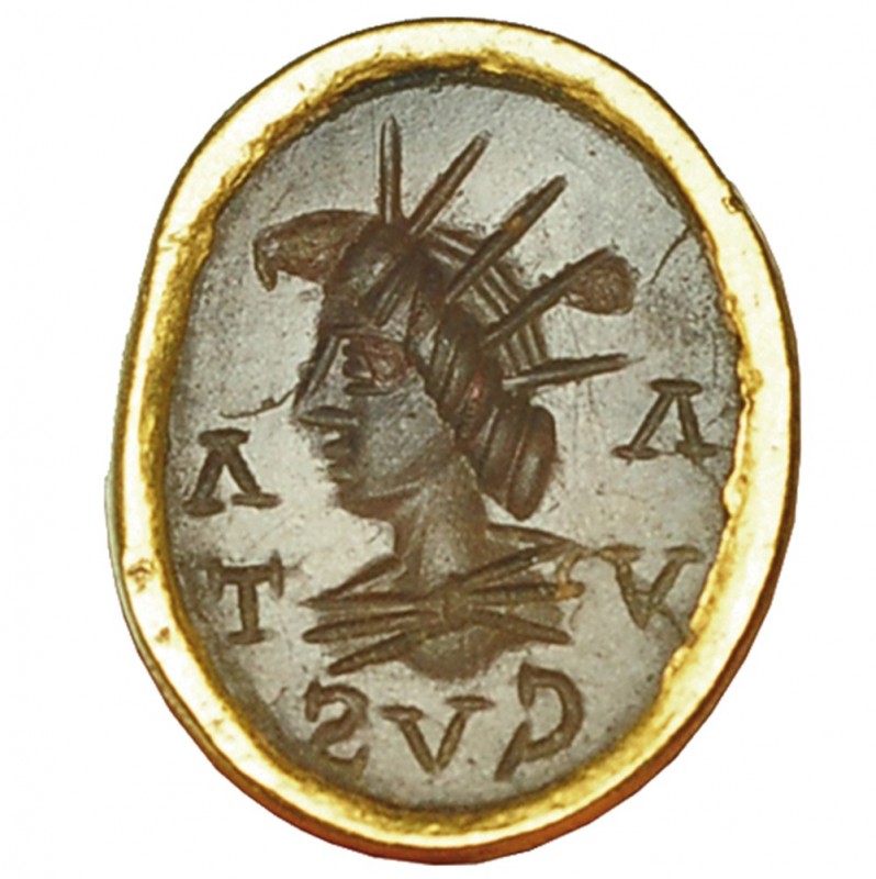 ROMA. Entalle. Siglo IV d.C. Entalle incrustado en colgante de oro. Representa a...