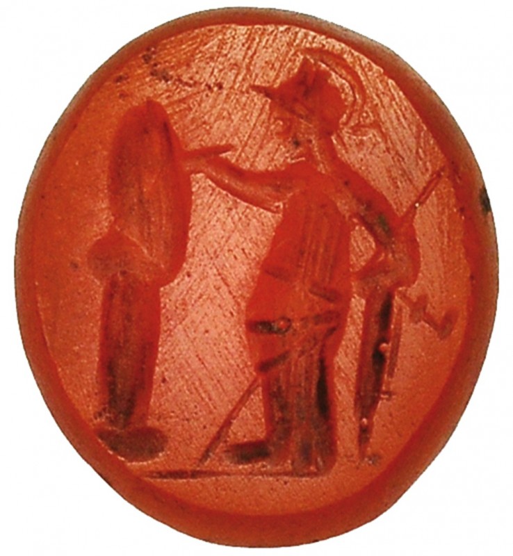 ROMA. Entalle. Siglo III d.C. Representación de Minerva con escudo y lanza inscr...