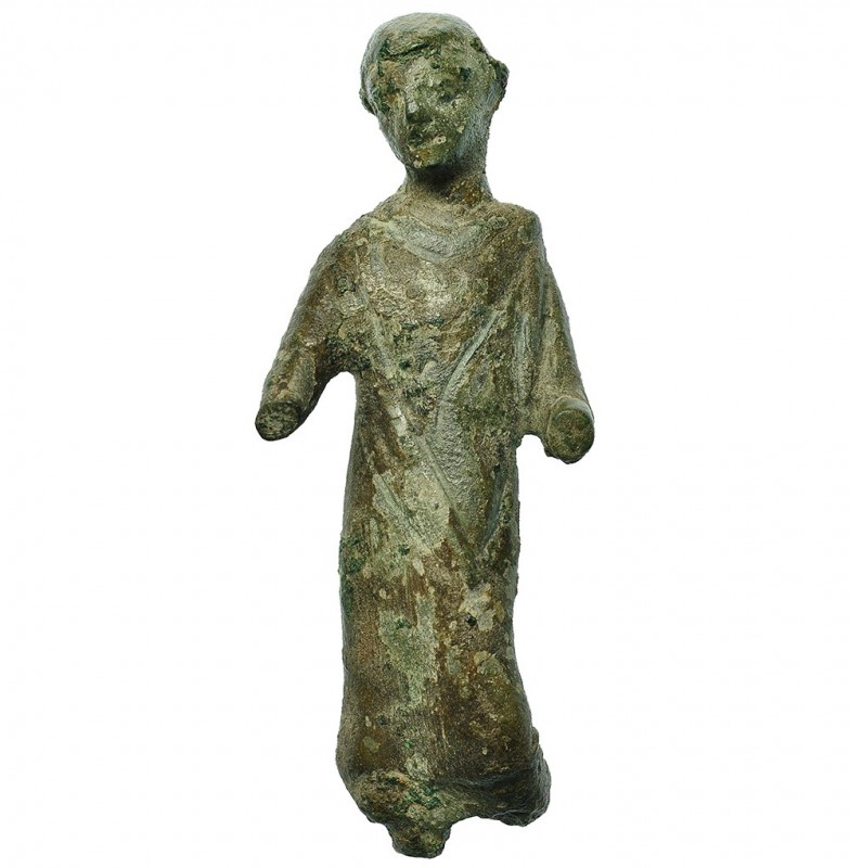 ROMA. Figura. Siglo II d.C. Joven romano togado. Bronce. Altura 11,0 cm. Sin pie...