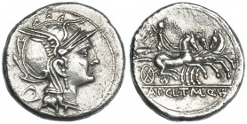 CLAUDIA. Denario. Roma (110-109 a.C.). R/ Victoria en triga a der., en el exergo: AP. CL. T. MANL. Q. PR. CRAW-299-1a. FFC-564. SB-2. Limpiada. MBC+.