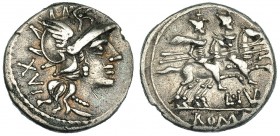JULIA. Denario. Roma (141 a.C.). R/ Los Dióscuros a caballo a der., encima estrellas; ley.: L.IVLI; en el exergo: ROMA. FFC-760. SB-1. Pequeñas marcas...