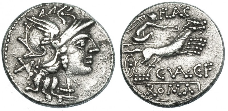 VALERIA. Denario. Roma (140 a.C.). R/ Victoria con látigo en biga a der., ley.: ...