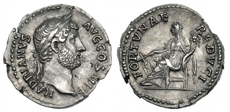 ADRIANO. Denario. Roma (134-138). R/ Fortuna sentada a izq. sosteniendo cornucop...