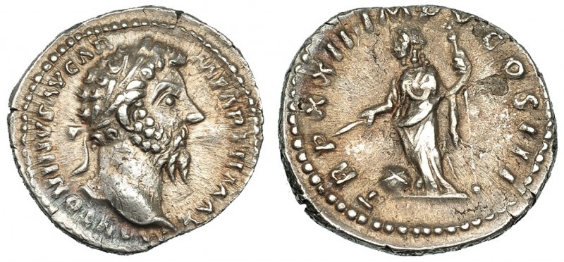 MARCO AURELIO. Denario. Roma (168). R/ Providentia de pie a izq. sujetando cetro...