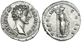 MARCO AURELIO. Denario. Roma (148). A/ AURELIO CAESAR AVG P. II F. R/ Minerva a der.; TR. POT III COS II. RIC-483. MBC+/MBC.