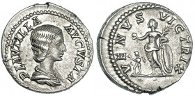 PLAUTILLA, (Esposa de Caracalla). Denario. Roma (202-212). R/ Cupido a los pies de Venus, con manzana, palma y escudo. RIC-369. MBC+.
