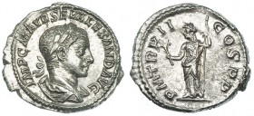 ALEJANDRO SEVERO. Denario. Roma (222-224). R/ Pax de pie a izq. con rama de olivo y cetro; P. M. TR. P. II / COS. PP. RIC-27. EBC.