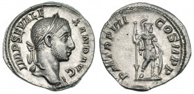 ALEJANDRO SEVERO. Denario. Roma (228). R/ Marte de pie a der. con lanza, descansando sobre escudo, en ley.: P.M.TR.P.VII/COS.II.P.P. RIC-83. EBC-.