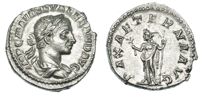 ALEJANDRO SEVERO. Denario. Roma (233-235). R/ Pax de pie a izq. con cetro y rama...