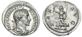 ALEJANDRO SEVERO. Denario. Roma (233-235). R/ Pax de pie a izq. con cetro y rama de olivo. En ley.: PAX/AVG. RIC-168. EBC-.