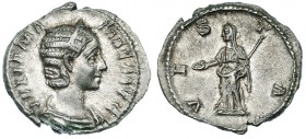 JULIA MAMEA. Denario. Roma (227). Vesta a izq. con pátera y cetro; VESTA. RIC-362. MBC+.