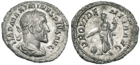 MAXIMINO I. Denario. Roma (235-236). R/ Providentia a izq. con cornucopia y vara sobre globo; PROVIDENTIA AVG. RIC-13. EBC-.