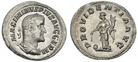 MAXIMINO I. Denario. Roma (235-236). R/ Providentia a izq. con cornucopia y vara sobre globo; PROVIDENTIA AVG. RIC-20. Ligera pátina. EBC-.