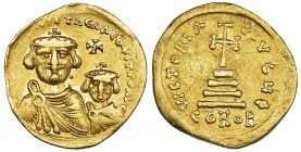 HERACLIO Y HERACLIO CONSTANTINO. Sólido. Constantinopla (610-641). SBB-734. Vano en anv. y rayitas en rev. MBC.