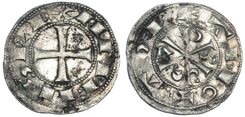 ALFONSO VI. Dinero. Toledo. Tres puntos al inicio de la ley. del rev. III-5. BMM...