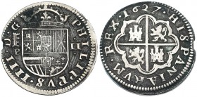 2 reales. 1627. Segovia. P. AC-956. Rayas en anv. BC+.